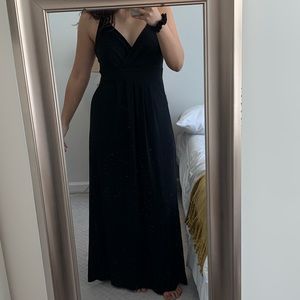 Long black halter tie up evening gown
